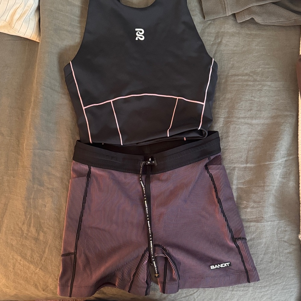 Bandit Women's 5” Pink Pinstripe Compression Shorts with Stamina Race Crop